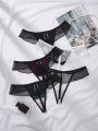 Women'S Lace Strappy, Mesh Patchwork Thong Panties (5pcs/Set)