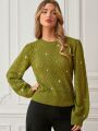 SHEIN Frenchy Rhinestone & Bead Decor Fabric Patched Long Sleeve Sweater