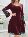 Ladies' Velvet Sleepwear Dress With Lace Splicing