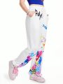 SHEINNeu Kidcore Dopamine Cartoon Graphic Casual Pants White Pants Concert Pants