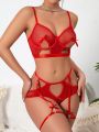 SHEIN Women's Sexy Lingerie Set With Mesh Patchwork And Bow Decoration