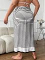 SHEIN Swim Chicsea Plus Size Women'S Striped One-Piece Poncho