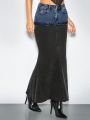 SHEIN BAE Women'S Bullet-Stitched Contrasting Tight And Sexy Denim Skirt