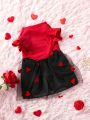 PETSIN Valentine'S Day Red & Black Tulle Heart Shaped Pet Skirt