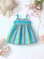 Baby Girl's Geometric Patterned Halterneck Dress, Summer