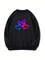 Plus Heart Print Thermal Lined Sweatshirt