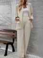 Women's Solid Color Shirt And Pants Suit