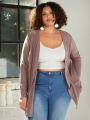 SHEIN CURVE+ Plus Size Women's Pink Knitted Cardigan With Open Front