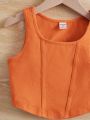 SHEIN Kids HYPEME Big Girls' Knit Solid Color Casual Vest Top