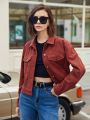 SHEIN BIZwear Flap Detail Corduroy Jacket