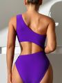 SHEIN Swim Chicsea Women's One Shoulder Twist Front Cutout Monokini Swimsuit