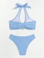 Women's Striped Halter Neck Swimsuit Set