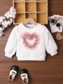 Baby Girls' Comfortable And Loose Sweater With Simple Heart Shaped Printing And Comfortable Wide Hem In Spring And Autumn