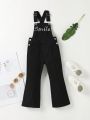 Young Girl Letter Graphic Flare Leg Denim Overalls