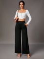 SHEIN Tall Solid Color High Waisted Straight Trousers