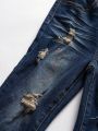 Young Boy Jeans, New Arrival Casual & Stylish, Paint Splash & Distressed Design, Washed Denim Slim Fit Pants