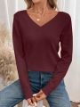 SHEIN Frenchy V-neck Embroidered Mesh Splice Sweater