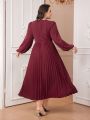 SHEIN Modely Plus Size Solid Color Draped Collar Lantern Sleeve Dress