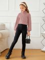 SHEIN Tween Girl Turtleneck Drop Shoulder Crop Tee