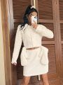 SHEIN Qutie Plush Two Piece Set For Women With Gloves Included