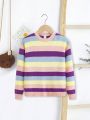 SHEIN Kids EVRYDAY Tween Girl Block Striped Pattern Sweater