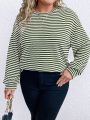 SHEIN LUNE Plus Striped Print Drop Shoulder Tee