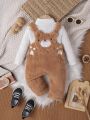 Baby Girl Bear Embroidery 3D Ear Design Teddy Overalls Without Tee