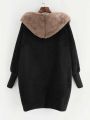 Plus Open Front Hooded Teddy Coat