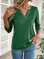 Lace Spliced V-Neck T-Shirt With Cutout Details