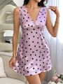 Women's Sleeveless Sleep Dress With Heart Printed Pattern