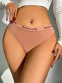 Letter Tape Waist Mesh Panty