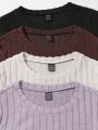 SHEIN Essnce 4pcs Solid Ribbed Knit Tee