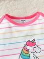 Baby Girl 3pcs Unicorn & Striped Print Bodysuit