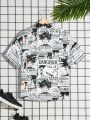 SHEIN Kids HYPEME Boys' Casual Street Style Cartoon Characters & Letter Printed Turn-Down Collar Shirts