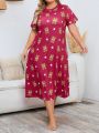 Plus Size Sleep Dress With Bear & Star Print