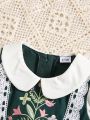 Baby Girls' Embroidered Woven Dress With Turn-Down Collar