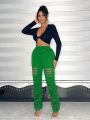 SHEIN SXY Solid Color Stacked Hollow Sweatpants