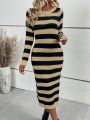 SHEIN Frenchy Striped High-slit Sweater Dress