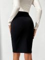 SHEIN Tall Women'S Button Decor High Waisted Midi Skirt