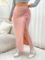 SHEIN Qutie Plus Size Soft Pink Designed Comfortable Skirt