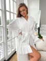 Flounce Sleeve Ruffle Hem Belted Lounge Robe