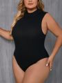 SHEIN Frenchy Plus Size Women'S Stand Collar Sleeveless Bodysuit