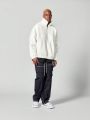 SUMWON Oversized Fleece Funnel Neck Sweatshirt With Front Embroidery