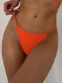 SHEIN Swim Basics Neon-orange Ring Linked Thong Bikini Bottom