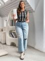 SHEIN Essnce Plus Size Women's New Spring And Summer Clothing Geometric Pattern Vest