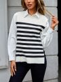 SHEIN LUNE Striped Pattern Split Hem Sweater Vest Without Blouse