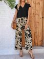 EMERY ROSE V-Neck Batwing Sleeve Top And Floral Print Pants Set