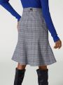 blue chic Women'S Plaid Mermaid Hem Midi Skirt