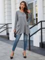 Women's Solid Color Button Detail Asymmetric Hem T-shirt With Two Pockets