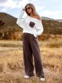 SHEIN LUNE Color-block T-shirt And Long Pants Outfit Set